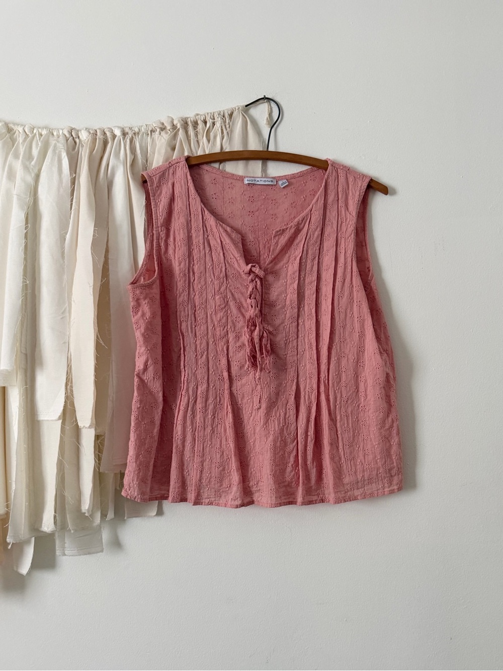 Notations Eyelet Tie Front Blouse